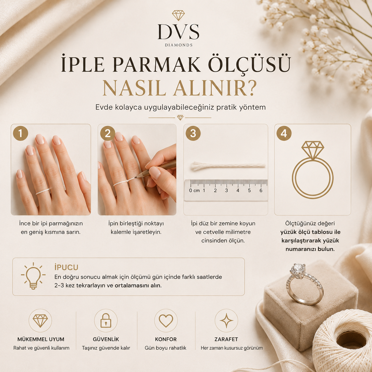 İple Parmak Ölçüsü Nasıl Alınır? Evde Yüzük Ölçüsü Hesaplama Rehberi