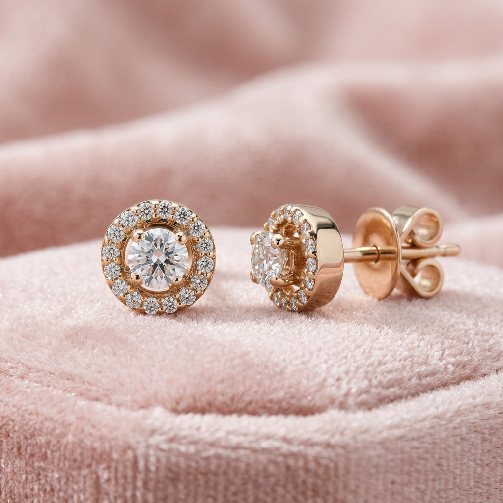 DVS Diamonds DVSE0064 0,25 karat pırlanta küpe pembe kadife üzerinde