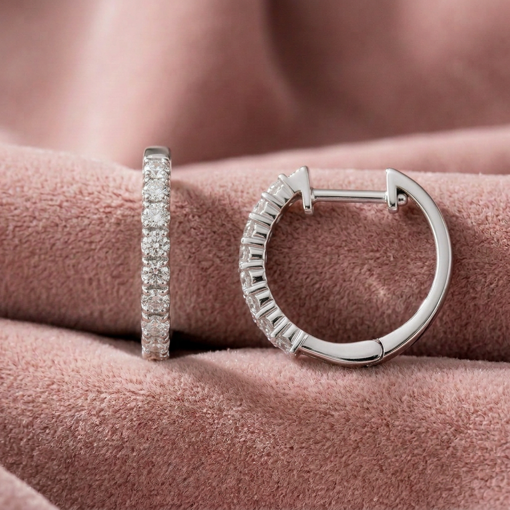 DVS Diamonds DVSE0065 pırlanta halka küpe, pembe kadife üzerinde