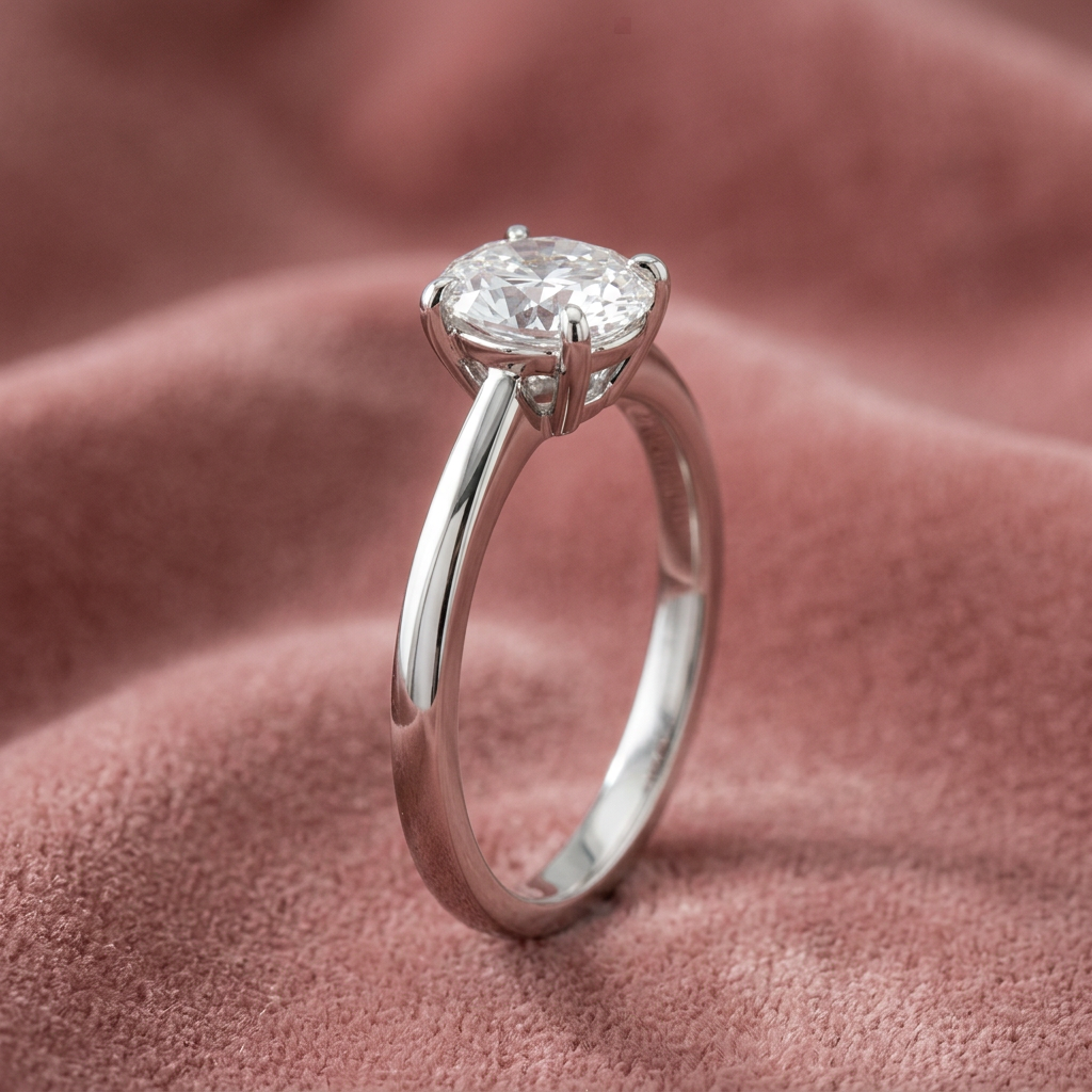 DVS Diamonds 0,90 karat oval tektaş pırlanta yüzük pembe kadife zeminde