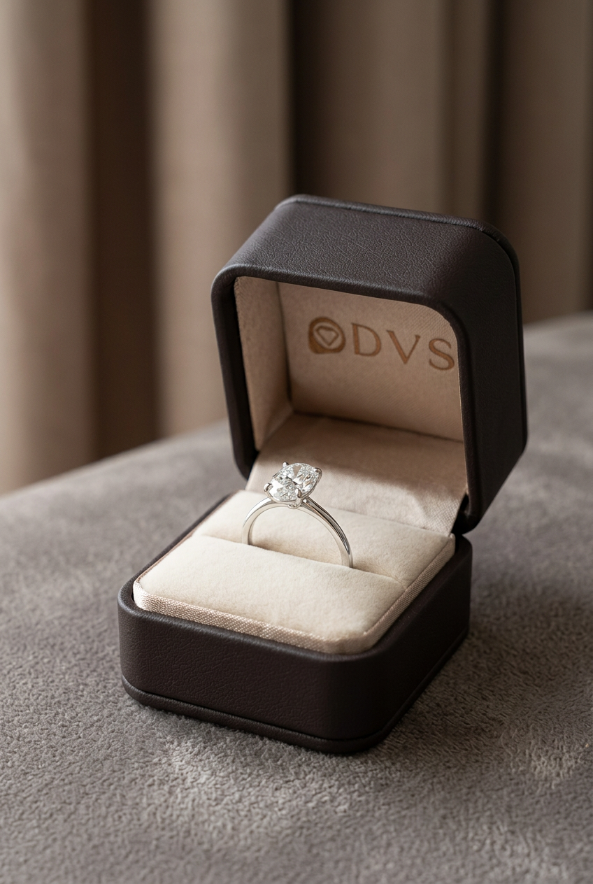 DVS kutusunda 1,50 karat oval tektaş yüzük
